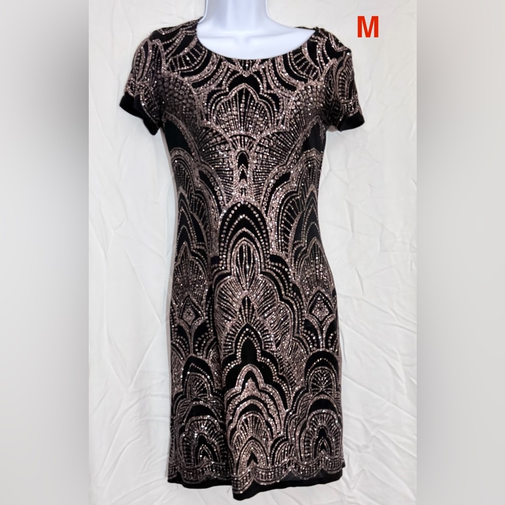 Elegant Black and Rose Gold Sequin Dress